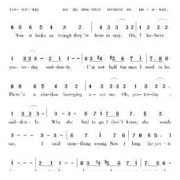 美国经典歌曲谱:昨天 简谱