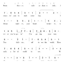 美国经典歌曲谱:月亮河 简谱