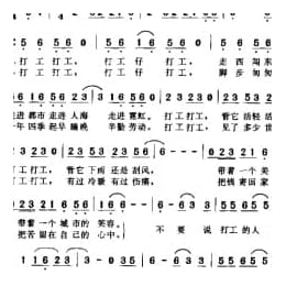 简谱:打工 电视剧 都市英雄 片头曲 1995王持久词 刘为光曲 孙浩演唱
