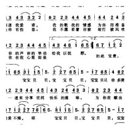 简谱:宝宝贝贝 1998高枫词曲 孙萌演唱