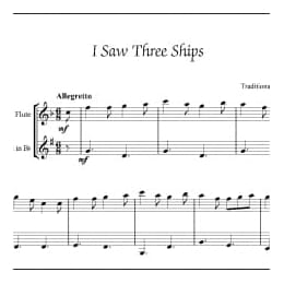 长笛 单簧管圣诞颂歌二重奏曲谱:I Saw Three Ships for flute and clarinet in Bb