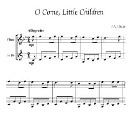 长笛 单簧管圣诞颂歌二重奏曲谱:O Come, Little Children for flute and clarinet in Bb